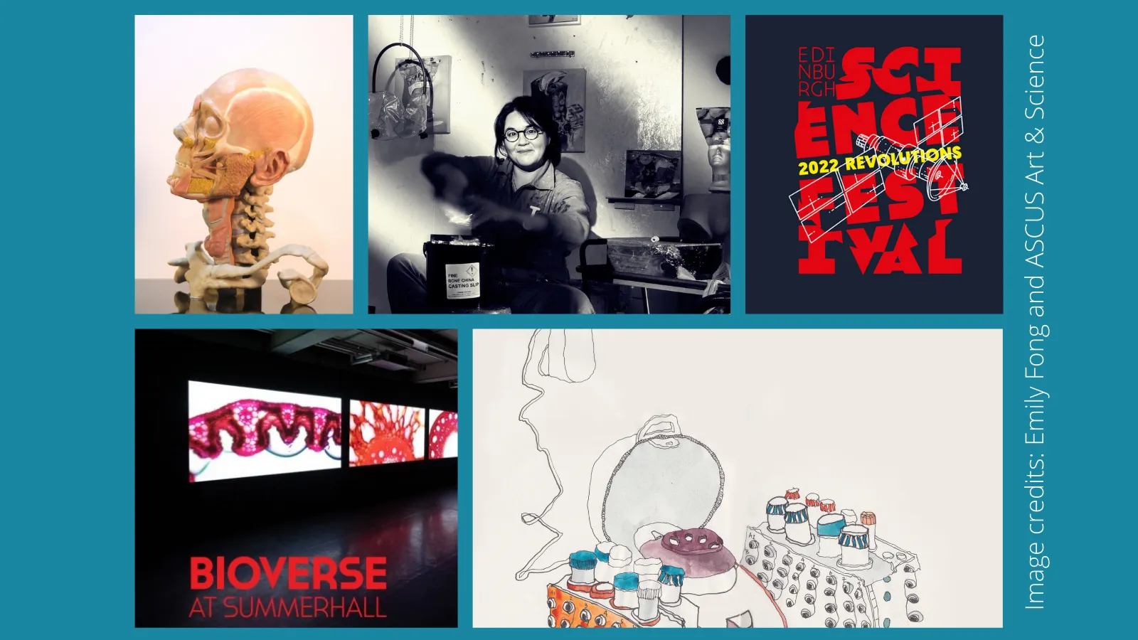 Image of artist Emily Fong and some of her work